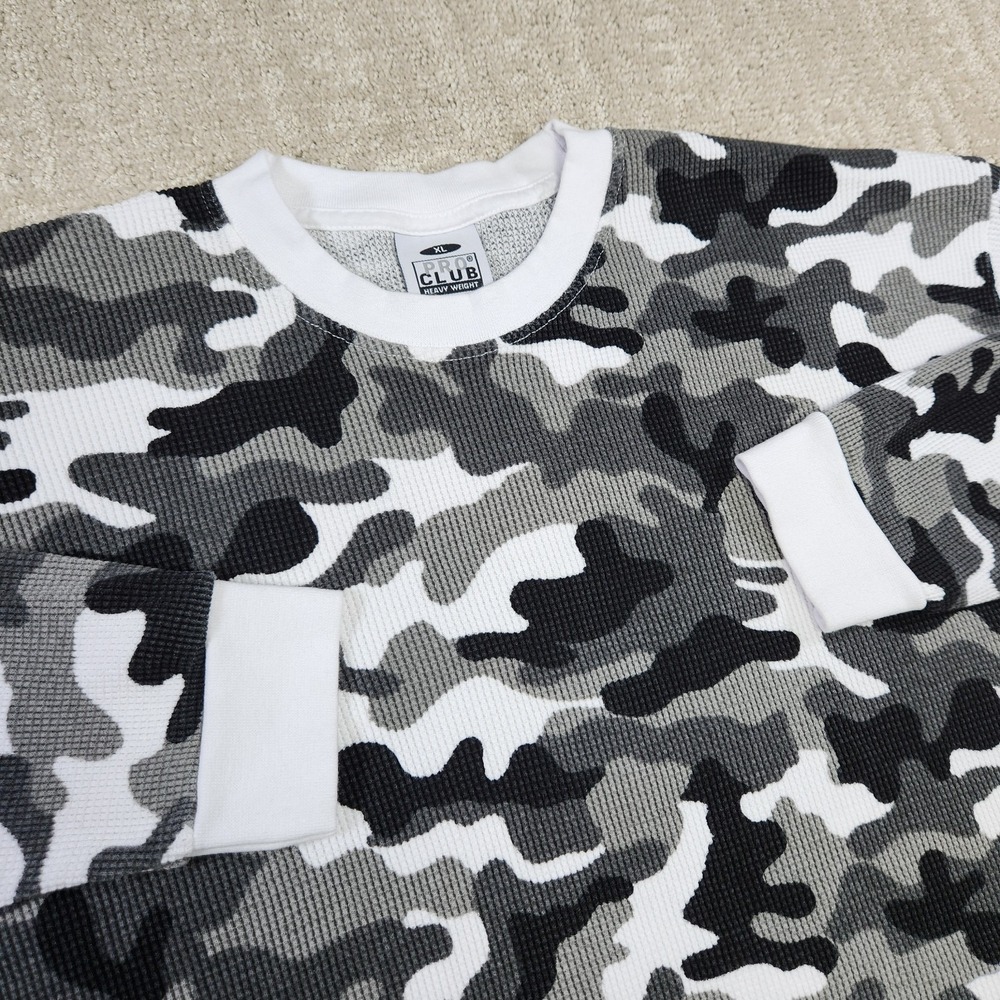 Vintage Pro Club Thermal Shirt Men XL  Heavyweight Waffle Knit White Camo Y2K